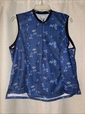 Women's Blue Sleeveless Zip-Front Active Top cycling xl